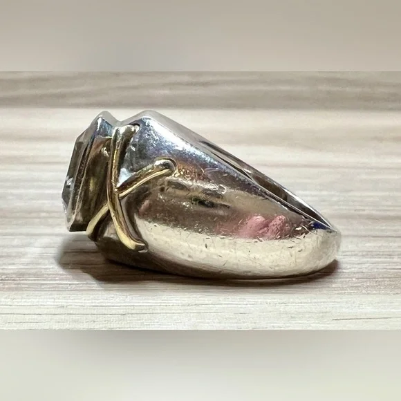 Vintage Designer KRYPELL Sterling Silver & Gold "X" CZ Dome Ring, Size 5.5 - Picture 3 of 13